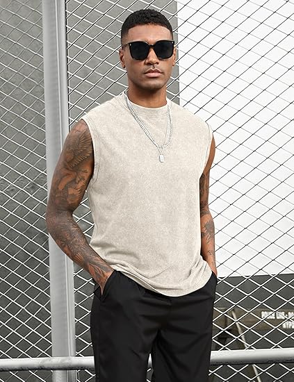 Cotton Vintage Distressed Sleeveless Workout Tank Top