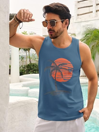 Men’s Graphic Printed Stretch Sleeveless Gym Tank Top