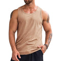 Men’s Solid Ribbed Knit Crew Neck Sleeveless Workout Tank Top